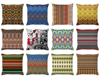 Mid Century Modern Throw Pillow Cover, Boho Lumbar Cushion, Printed Polyester