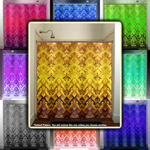 Gold Tapestry Damask Shower Curtains Extra Long, Fabric Shower Curtain Stall, Custom Wall Tapestry, Window Valance Cafe Panels, Bath Mat
