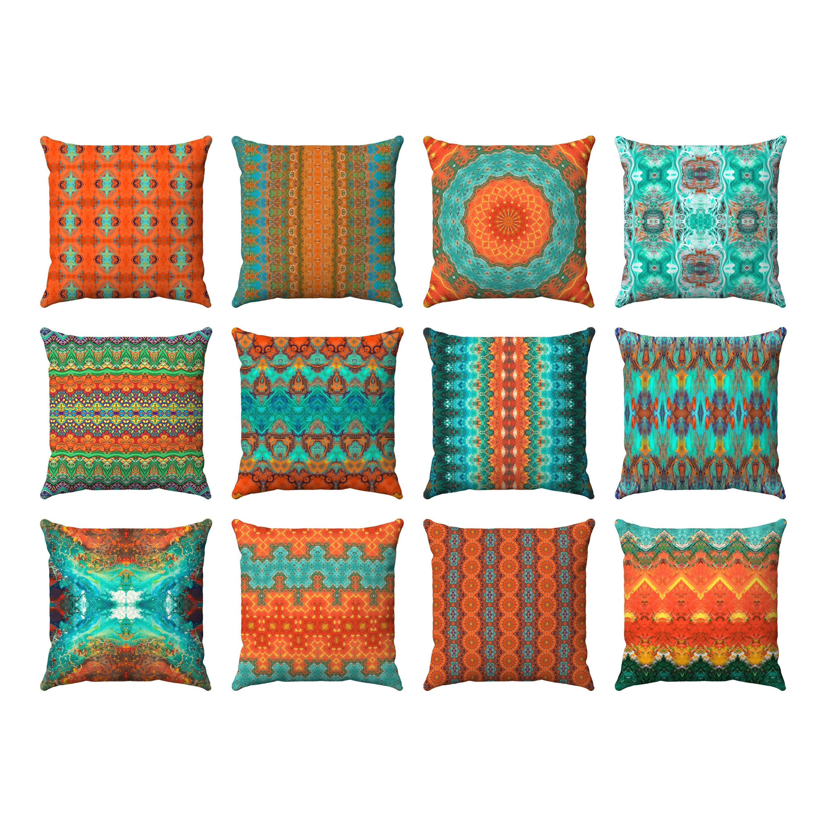 Teal Orange Throw Pillow Turquoise Cushion Cover Blue Abstract Art Pillowcase Teal Accent Pillow Toss Cover Indoor Outdoor Boho Pillows Etsy