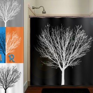 white winter tree black Shower Curtains Extra Long, Fabric Shower Curtain Stall, Custom Wall Tapestry, Window Valance Cafe Panels, Bath Mat