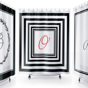 Custom Monogram Shower Curtain, personalized towels, monogrammed bath mat, stall extra long shower curtains, bathroom decor set