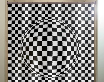 Optical Illusion Checkered Shower Curtain, Geometric Op Art, Custom Size