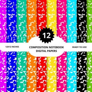 12 Composition Notebook Digital Papers, Notebook Covers, Planner Designs, Journal Pattern, Seamless Composition Book Patterns