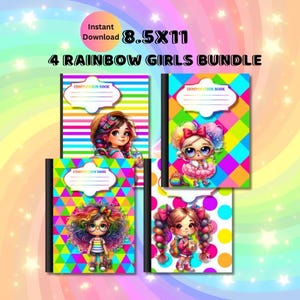 Rainbow Girls Composition Notebook Bundle|Back to School|Printable|Digital Download|Composition Book PNG