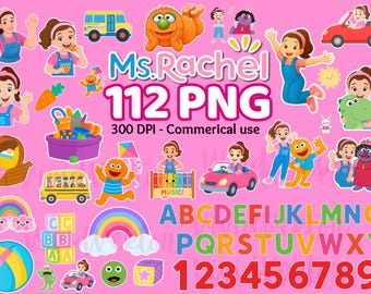 Pacchetto clipart della signora Rachel: decorazioni e font per feste arcobaleno (112 file PNG)