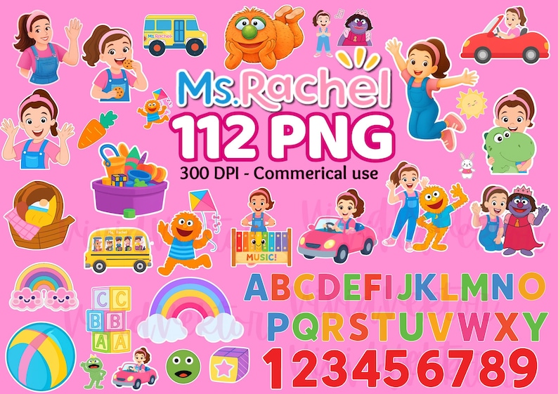 Ms. Rachel Clipart Bundle: Rainbow Party Decor & Font (112 PNG Files ...