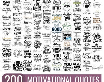 Pacote de SVG e PNG motivacionais: 200 designs - Frases positivas, afirmações, inspiração, ditados, arquivos.