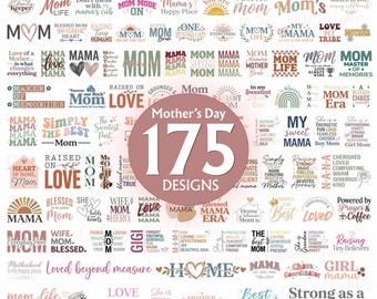 Pacote de arquivos SVG para o Dia das Mães – 175 designs com temas de maternidade, frases inspiradoras para mães (Download Digital)
