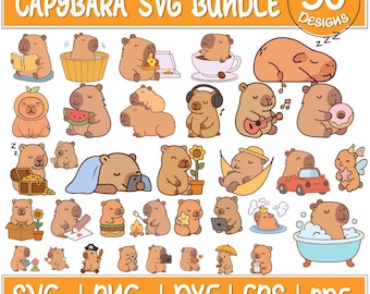 Niedliche Capybara SVG Bundle, Kawaii Tier Clipart (digitaler Download)