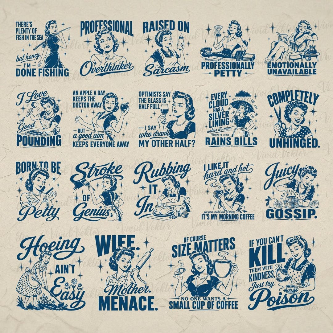 Retro Housewife SVG Bundle: Sarcastic Humor, Vintage Designs (Digital Download)