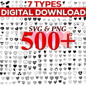 500 Mega Herz SVG | 7 Arten | Hochzeit Herzen SVG, Blumenherz, handgezeichnetes Herz SVG, Herz Umriss, niedlich eps, Cricut Herz