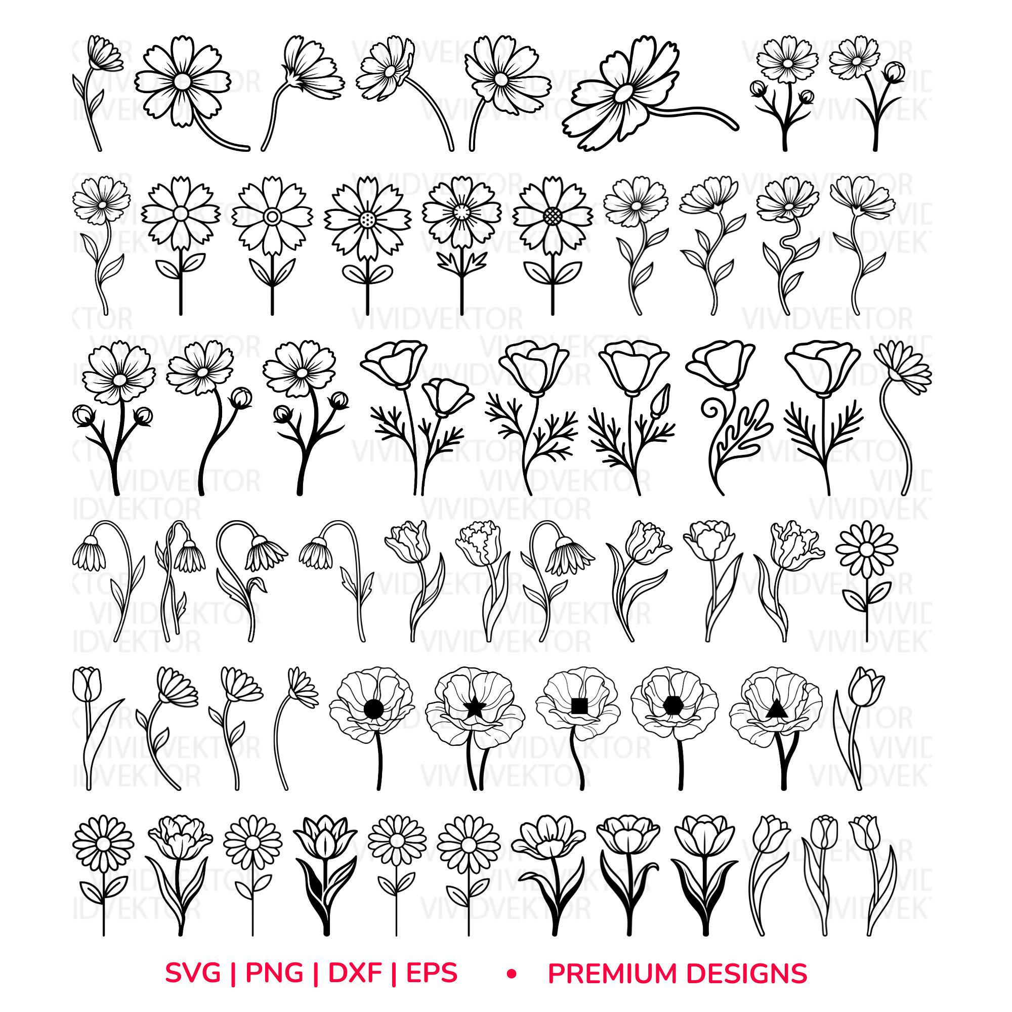 Wildflower SVG Bundle, Floral Bouquet, Line Art (digital Files) - Etsy