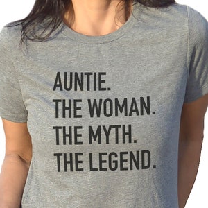 Aunt T-Shirt For Women - 'Aunt The Woman The Myth The Bad Influence' Funny Graphic Tee, Casual Cotton Blend, Multiple Sizes