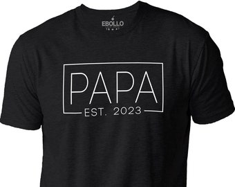 T-Shirt für Männer | PAPA Est 2023 | Vatertagsgeschenk - Lustiges Shirt Männer - Neues Papa TShirt - Geschenk für Papa - Neugeborenes T-Shirt - Jahrestagsgeschenk