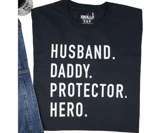 Gift for Him, Husband Daddy Protector Hero Funny Shirt, Fathers Day Gift for Men