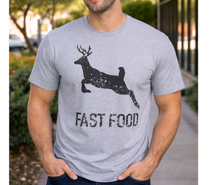 Funny Fast Food T-shirt Deer Gift for Dad or Husband Heather Gray Tee