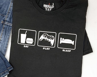 Eat Play Sleep Gamer Shirt, Funny Gaming Tee, Christmas Gift for Video Gamer