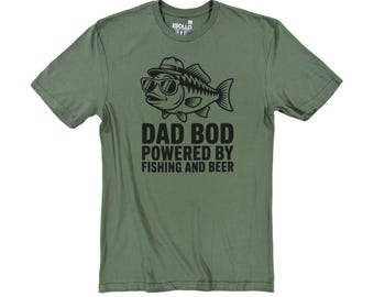 Dad Bod Powered by Fishing and Beer - Funny Fathers Day T-Shirt - Fishing Shirt