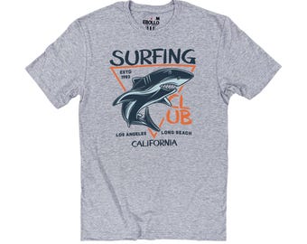 Shark Surfing Club Tee, Funny Dad Surfer Gift, Men's & Unisex Beach Shirt