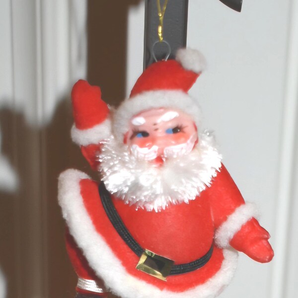 Juego de 6 adornos navideños vintage de Papá Noel bailando flocado Juego de 6