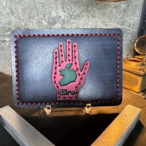 Red Hand Of Ulster Irish Belt Buckle. Our Large Rectangular Buckle, Hand Crafted, Stitched  with hand dyed and conditioned Leather.