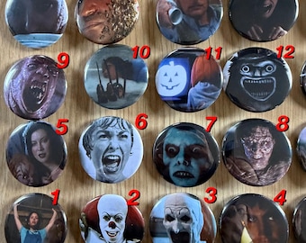 80+ Horror Movie Scenes and Posters 1.5" 5 Pinback Buttons Bundle