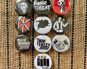 Bootleg 1.5" Punk Band Pins Bundle