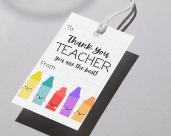 Thank You Teacher Gift Tag Printable, Appreciation Label (Digital Download)