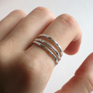Handmade Hammered Silver Stacking Rings Set | Minimalistic Thin and Thick Everyday Bands