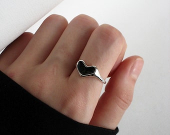 Handmade Sterling Silver Heart Signet Ring | Unique Artisan Chunky Ring | Heart Shaped Signet Ring | LOVE Ring
