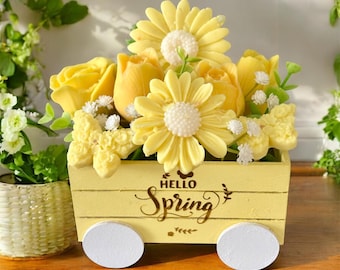 Spring Wax Melt Basket – Floral Wax Melts in Farmhouse Wagon – 8oz Scented Wax Melts – Easter Decor – Spring Gift – Rustic Home Decor