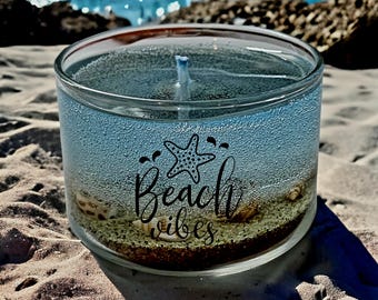 Vela de concha marina: vela de cera en gel con temática playera de 5 oz