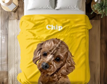 Custom Pet Photo Blanket, Personalized Dog Cat Portrait, Memorial Gift