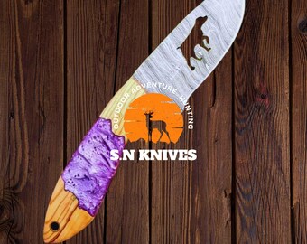 Custom Handmade Bowie Knife - 8&quot; Damascus Steel Hunting & Skinner with Leather Sheath - Essential Bushcraft Tool
