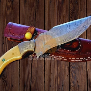 Handmade Damascus Steel Tracker Knife with Bone Handle – Ideal Gift for Dad, Groomsmen & Wedding Gifts for Him