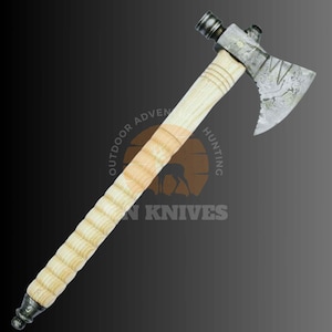 Damascus Steel Tomahawk Axe with Wood Handle - Handmade Hunting and Camping Hatchet, Perfect Gift for Dad & Outdoor Enthusiasts