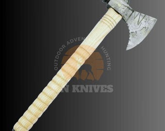 Damascus Steel Tomahawk Axe with Wood Handle - Handmade Hunting and Camping Hatchet, Perfect Gift for Dad & Outdoor Enthusiasts