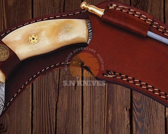 Custom Handmade 10&quot; Steel Karambit Bowie Knife with Bone Handle & Leather Sheath - Hunting, Bushcraft, Skinner Blade