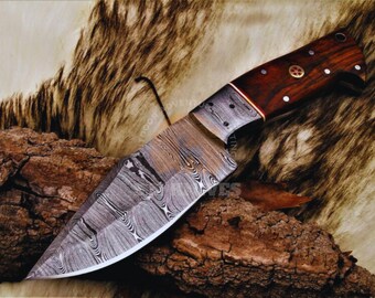 Jagdmesser aus Damaststahl mit Holzgriff - Handgefertigtes Bowie & Skinnermesser, perfektes Geschenk für Papa, Trauzeugen und Hochzeitsgeschenke für Ihn