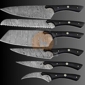Handmade Damascus 6-Piece Chef Knife Set with Pure Leather Sheath & Ergonomic Handle – Kitchen Cutlery Collection