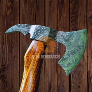 Damascus Steel Tomahawk Axe with Rosewood Handle - Handmade Hunting and Camping Hatchet, Perfect Gift for Dad and Outdoor Enthusiasts