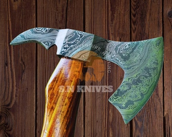 Damascus Steel Tomahawk Axe with Rosewood Handle - Handmade Hunting and Camping Hatchet, Perfect Gift for Dad and Outdoor Enthusiasts