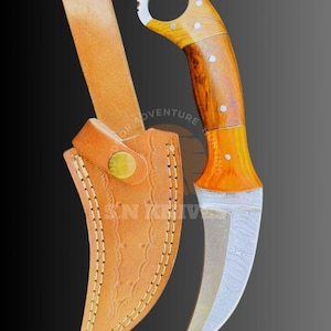 Custom Handmade 9&quot; Steel Karambit Bowie Knife with wood Handle and Leather Sheath – Hunting, Bushcraft, Skinning Blade