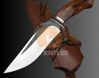 Custom Handmade 12 Inch Carbon Steel Bowie Knife with Wooden Handle & Leather Sheath - Hunting, Bushcraft, Skinner Tool