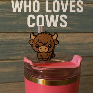 Highland Cow Straw Topper for Stanley Cups | Cute Cow Tumbler Accessory | Cow Lover Gift | Fits 20oz/30oz/40oz Quencher | Farm Animal Charm