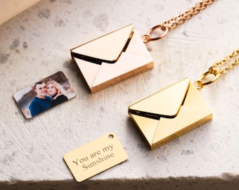 Secret Message Envelope Necklace, Gold-Plated Stainless Steel, Minimalist Keepsake