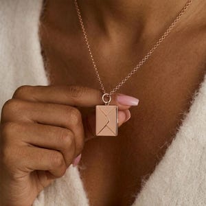 Secret Message Envelope Necklace, Gold-Plated Stainless Steel, Minimalist Keepsake
