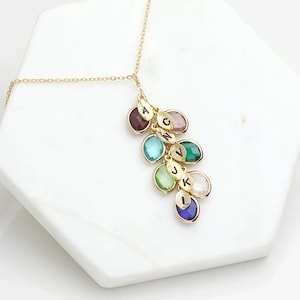 Personalized Birthstone Initial Necklace: Stainless Steel Teardrop Pendant