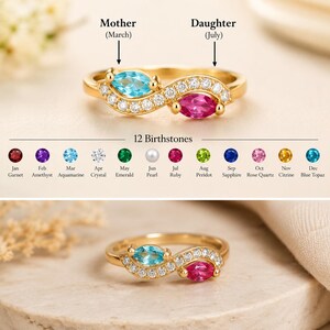 Gepersonaliseerde Infinity-ring met geboortesteen, dubbele marquise-slijping, gegraveerde boodschap