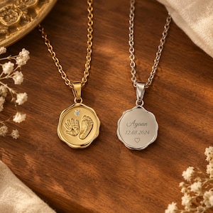 Actual Footprint, Solid Gold Baby Handprint and Footprint Necklace, Baby Keepsake Jewelry, Handmade Jewelry, Handmade Gift